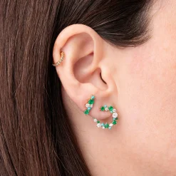 Gold & Diamond Tri Stone Wrap Hoop Earrings