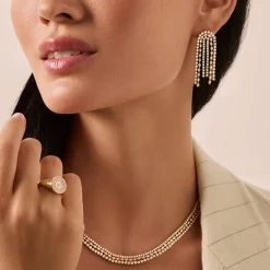 Gold & Diamond Trio Chain Drop Earring