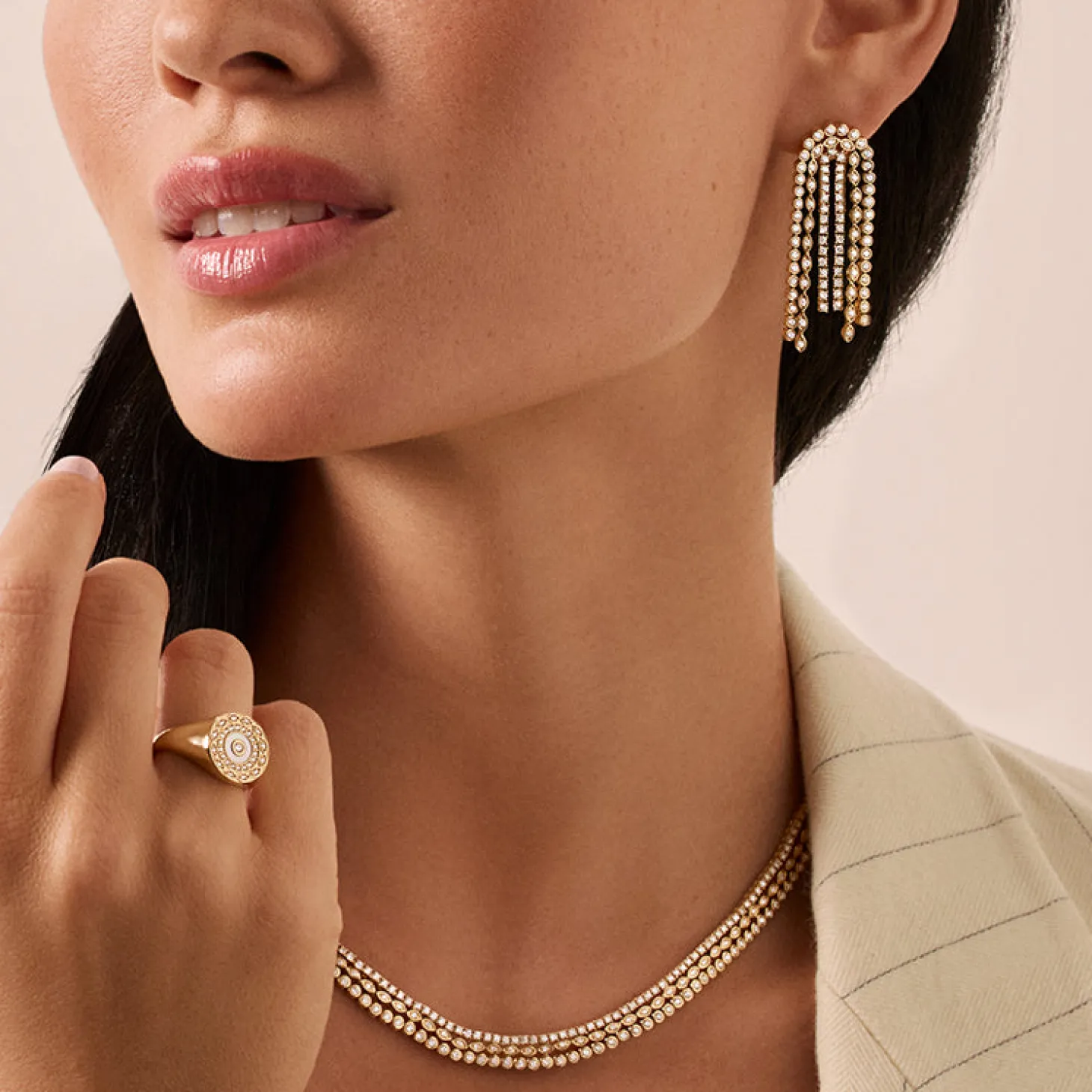 Gold & Diamond Trio Chain Drop Earring