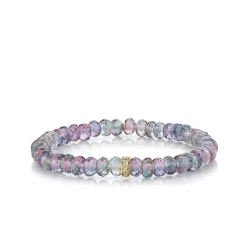 Gold & Diamond Wheel Rondelle on Mystic Rainbow Quartz