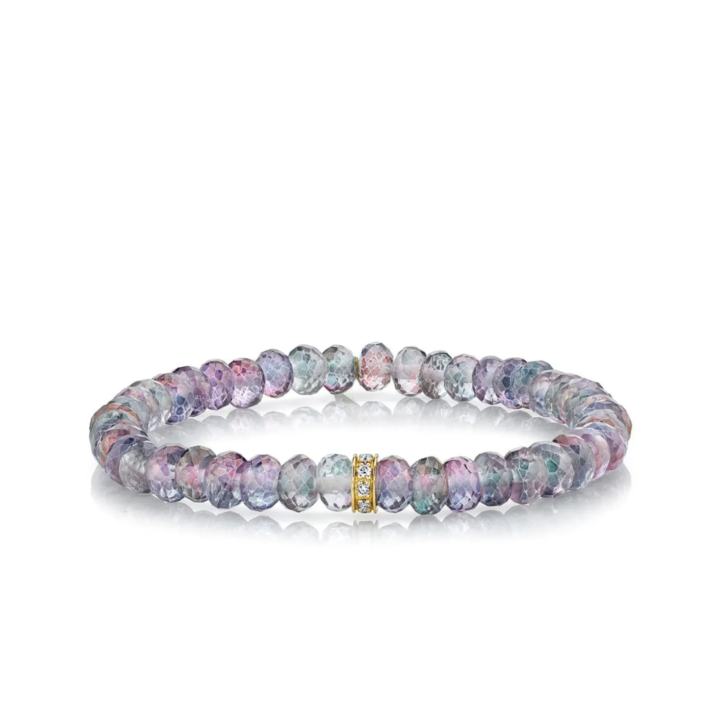 Gold & Diamond Wheel Rondelle on Mystic Rainbow Quartz
