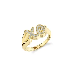 Gold & Diamond XO Signet Ring