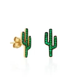Gold & Emerald Cactus Stud