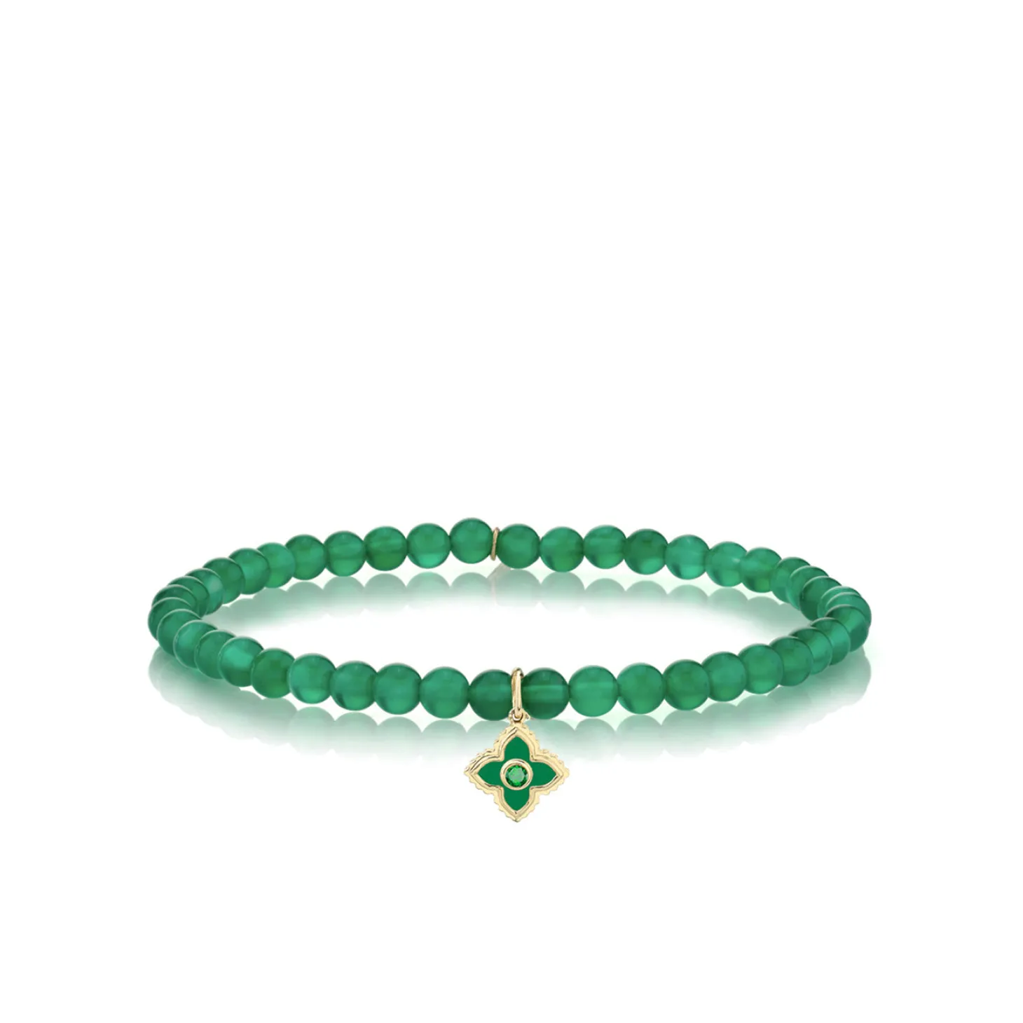 Gold & Emerald Mini Enamel Moroccan Flower on Green Onyx