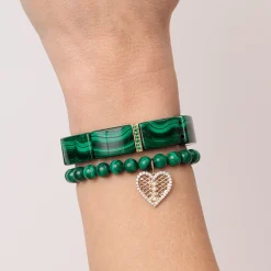Gold & Emerald Single Row Spacer On Malachite