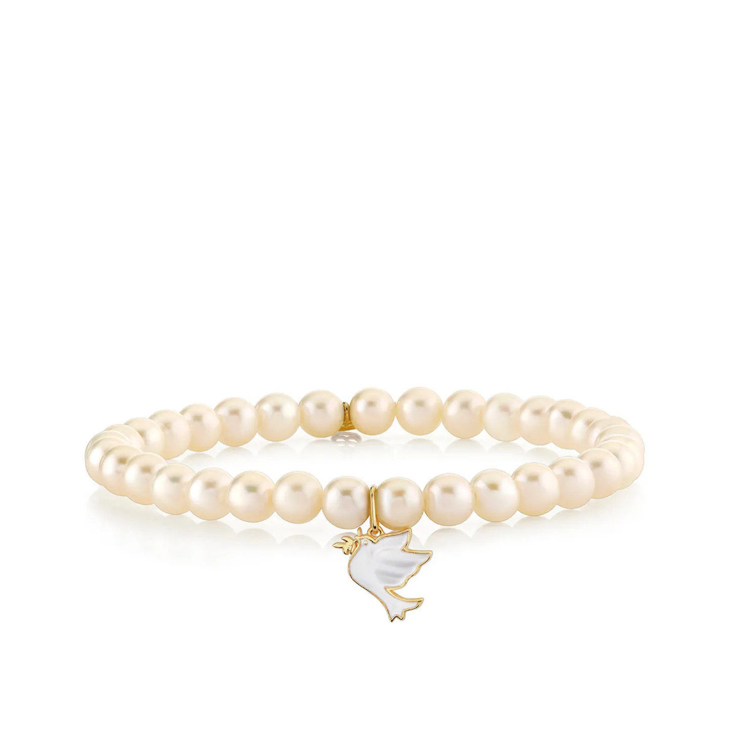 Gold & Enamel Dove on Pearls