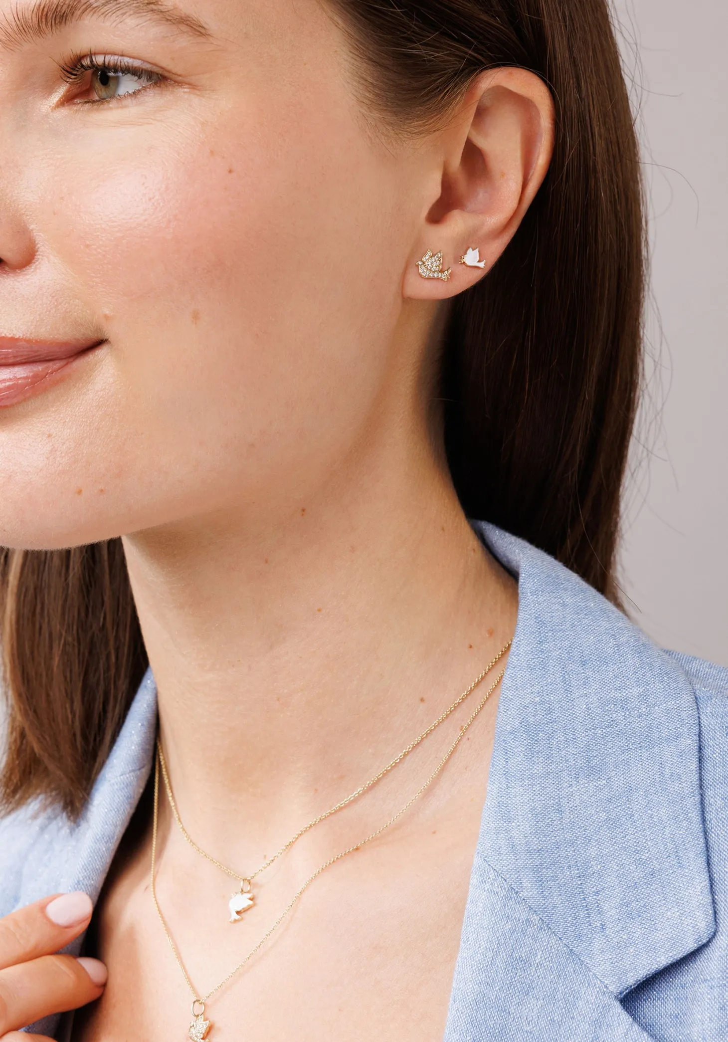 Gold & Enamel Dove Stud