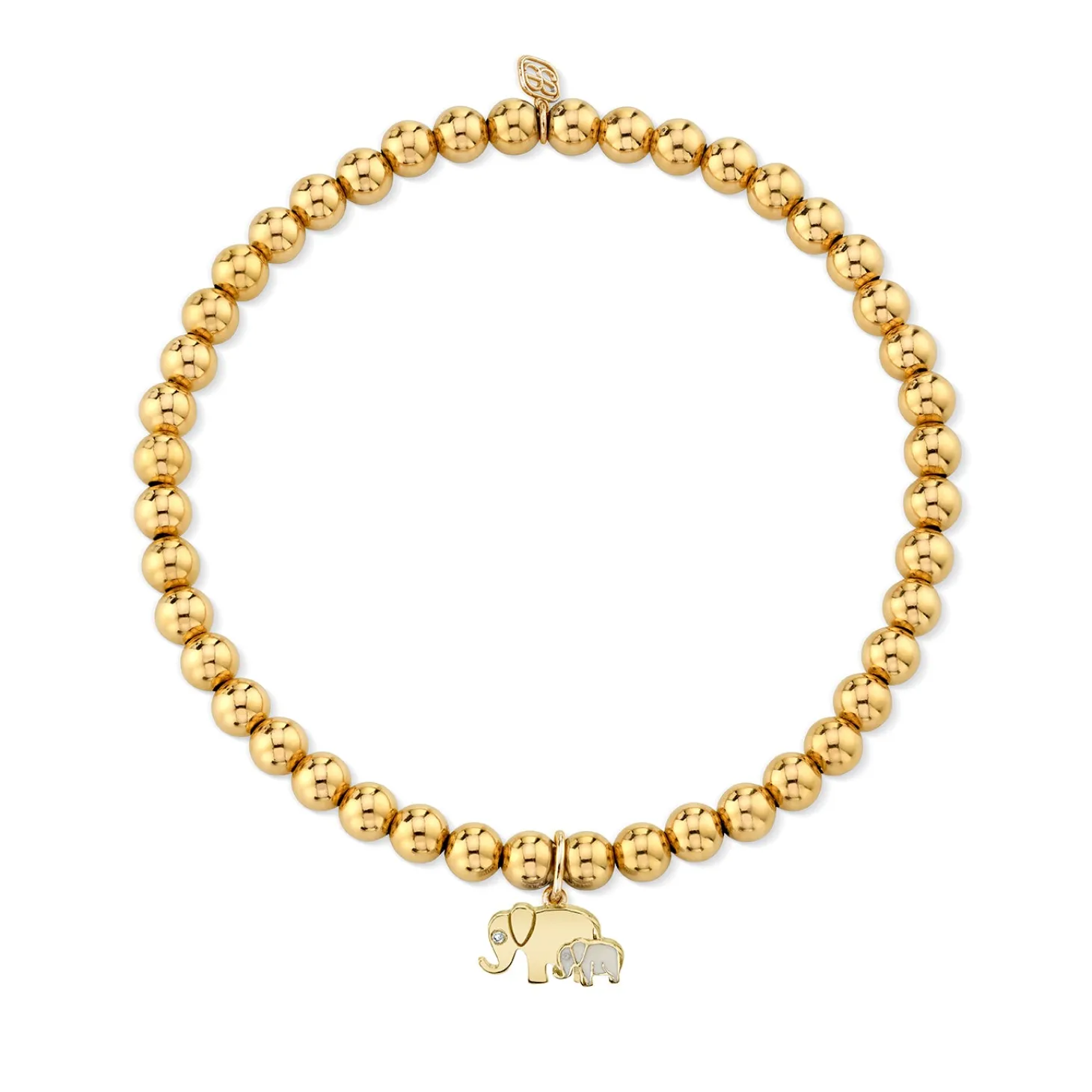 Gold & Enamel Elephant Family On Gold Beads