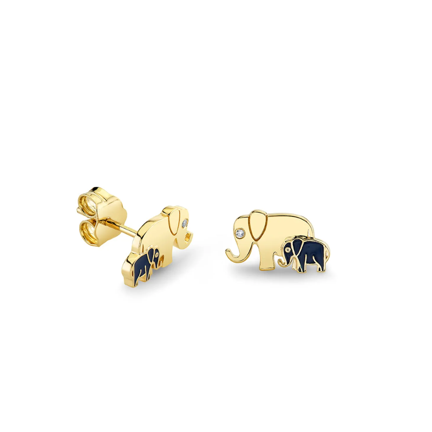 Gold & Enamel Elephant Family Stud