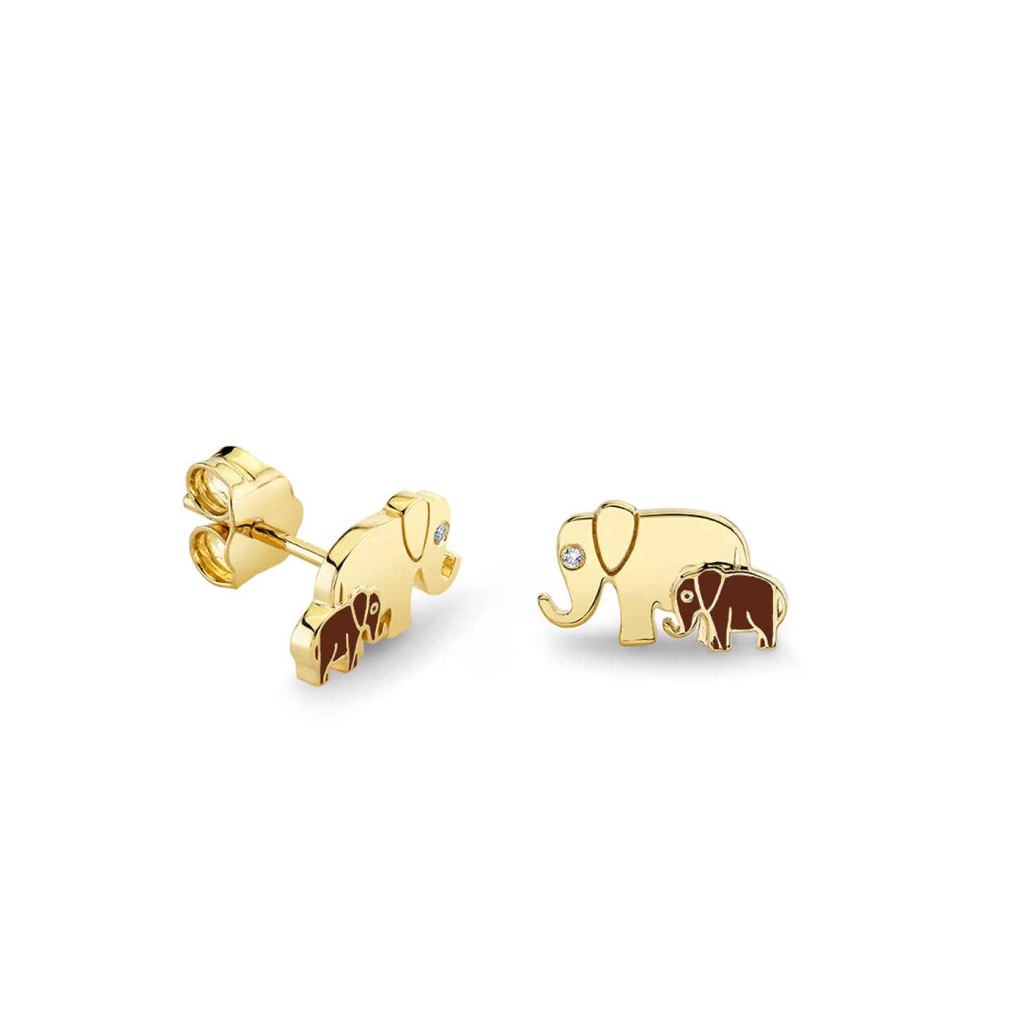 Gold & Enamel Elephant Family Stud