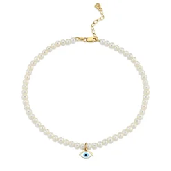 Gold & Enamel Eye Pearl Anklet