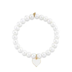 Gold & Enamel Heart on Pearls