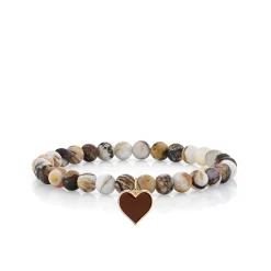 Gold & Enamel Heart on Wooden Opal