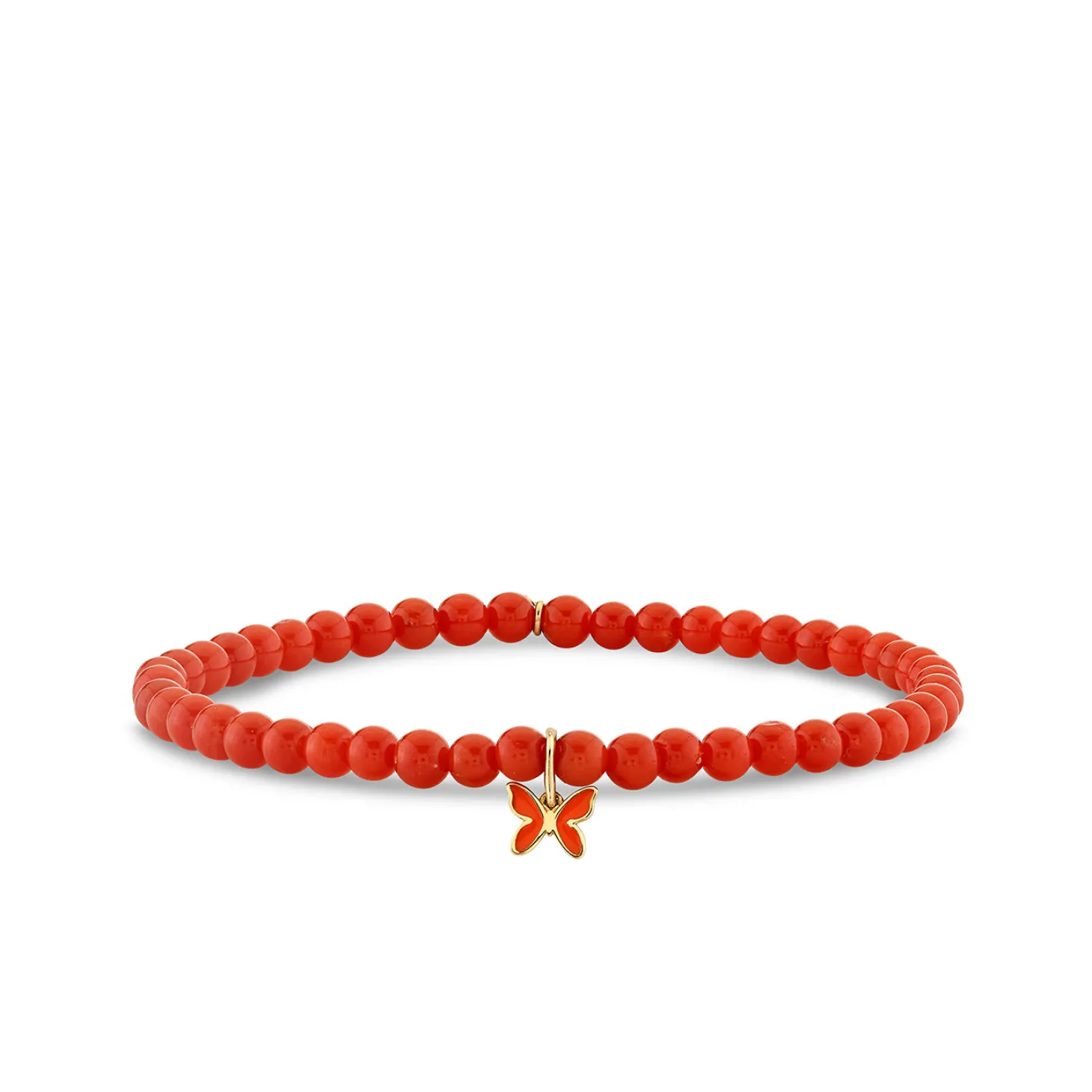 Gold & Enamel Mini Butterfly on Red Bamboo Coral