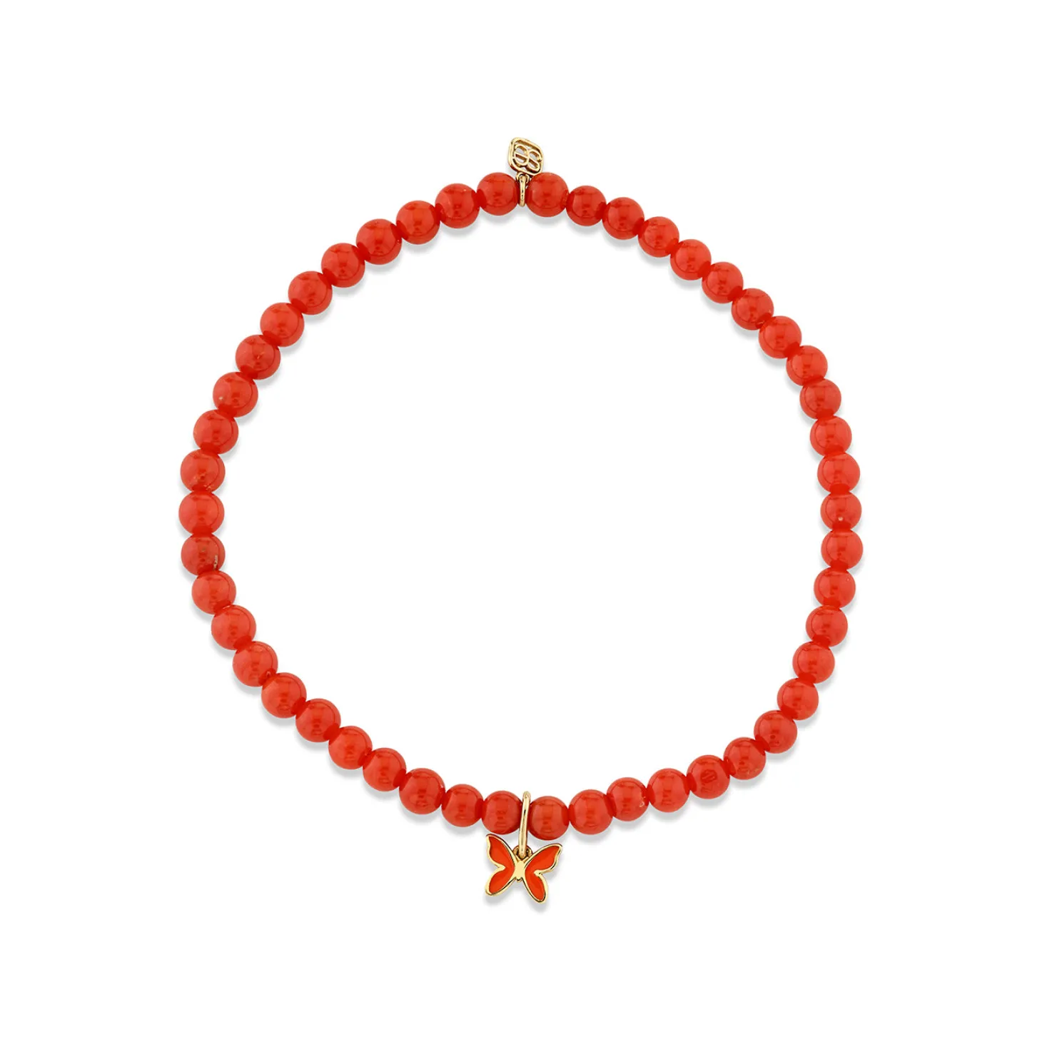 Gold & Enamel Mini Butterfly on Red Bamboo Coral