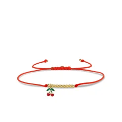 Gold & Enamel Mini Cherry Cord Bracelet