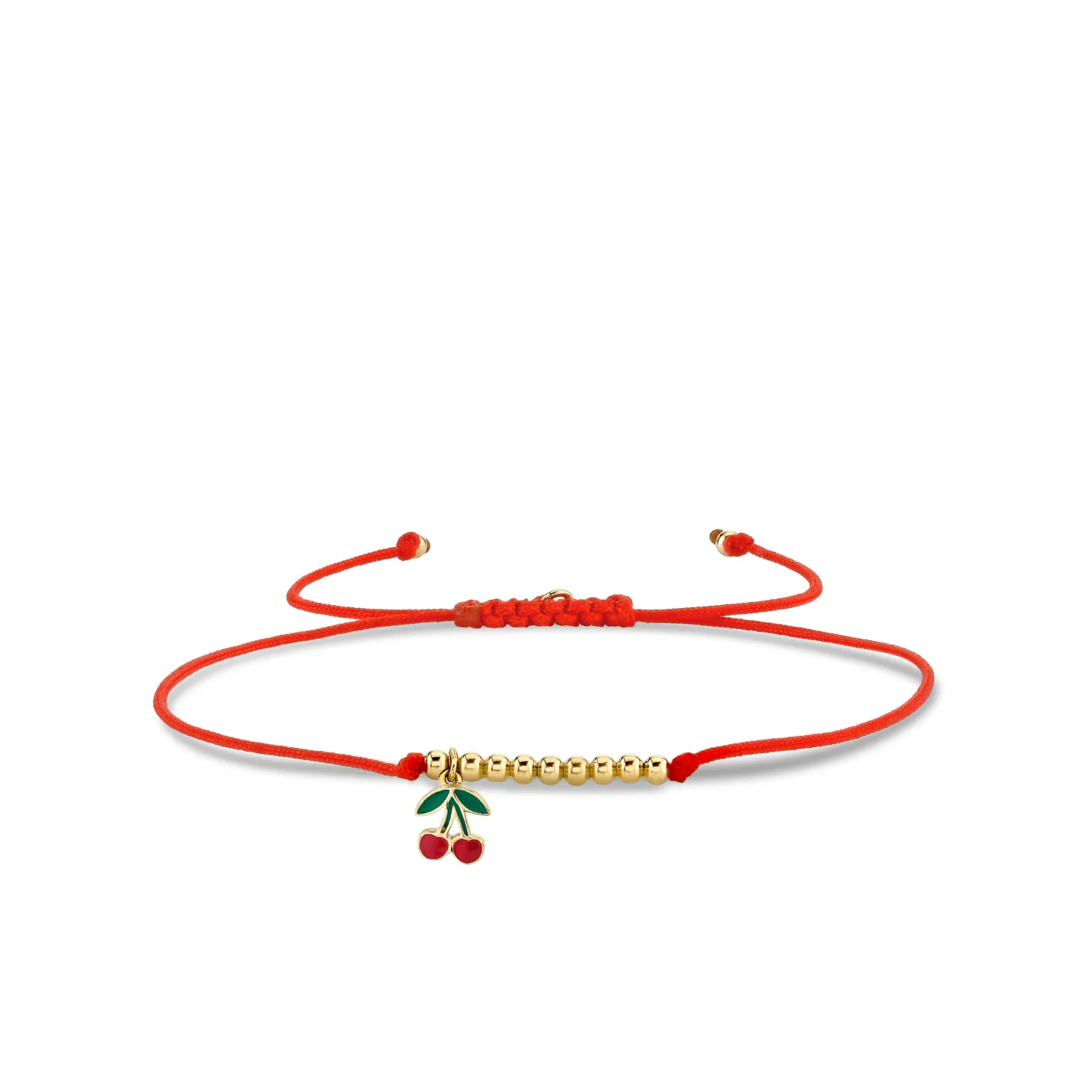 Gold & Enamel Mini Cherry Cord Bracelet