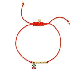 Gold & Enamel Mini Cherry Cord Bracelet