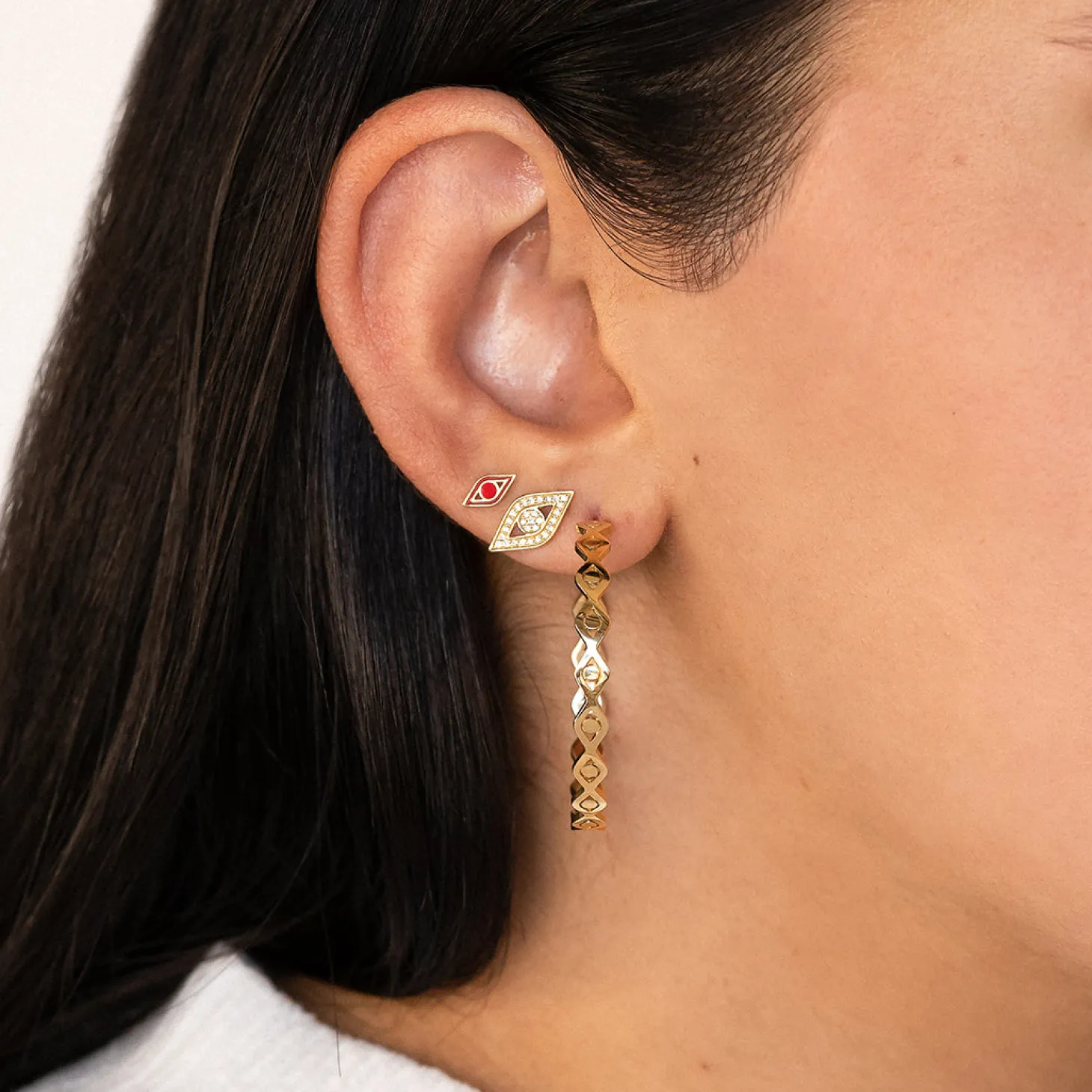 Gold & Enamel Mini Eye Stud