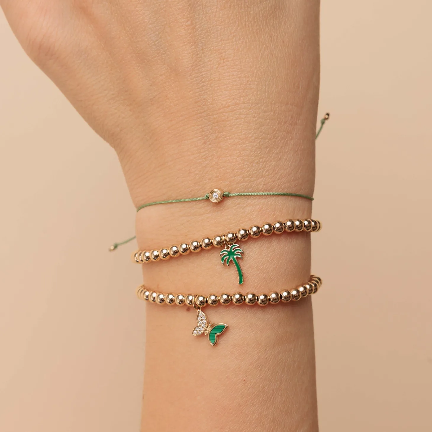 Gold & Enamel Palm Tree on Gold Beads