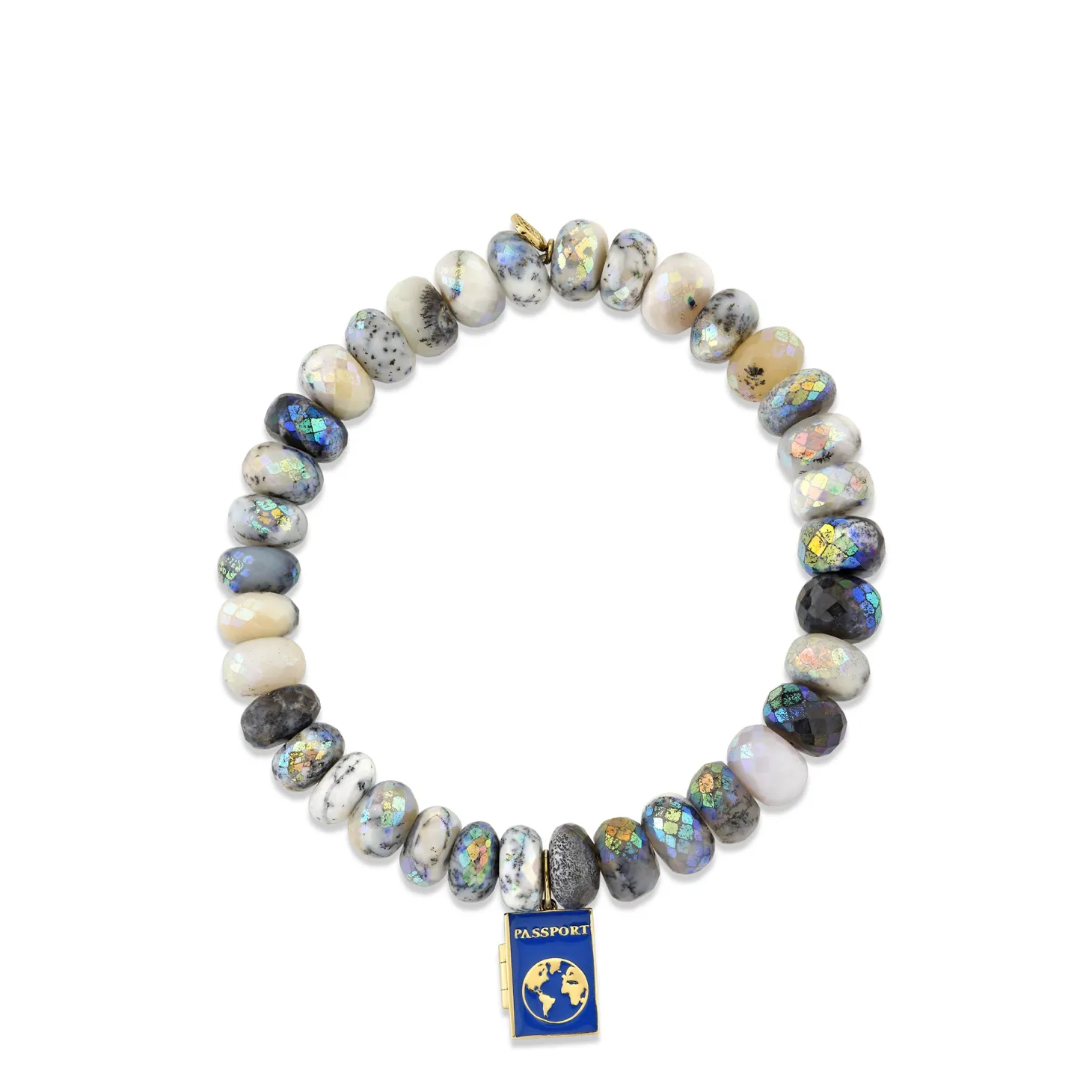 Gold & Enamel Passport On AB Dendrite Opal