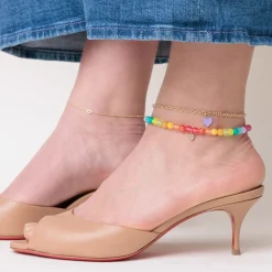 Gold & Enamel Small Heart Anklet