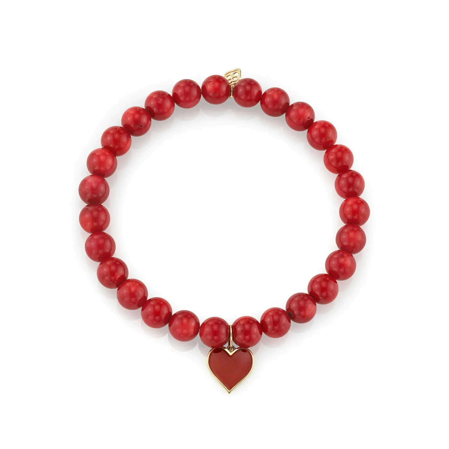 Gold & Enamel Small Heart on Red Sea Bamboo
