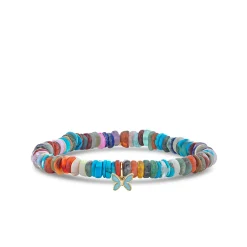 Gold & Enamel Tiny Butterfly on Rainbow Heishi