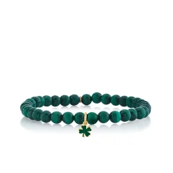 Gold & Enamel Tiny Clover on Malachite