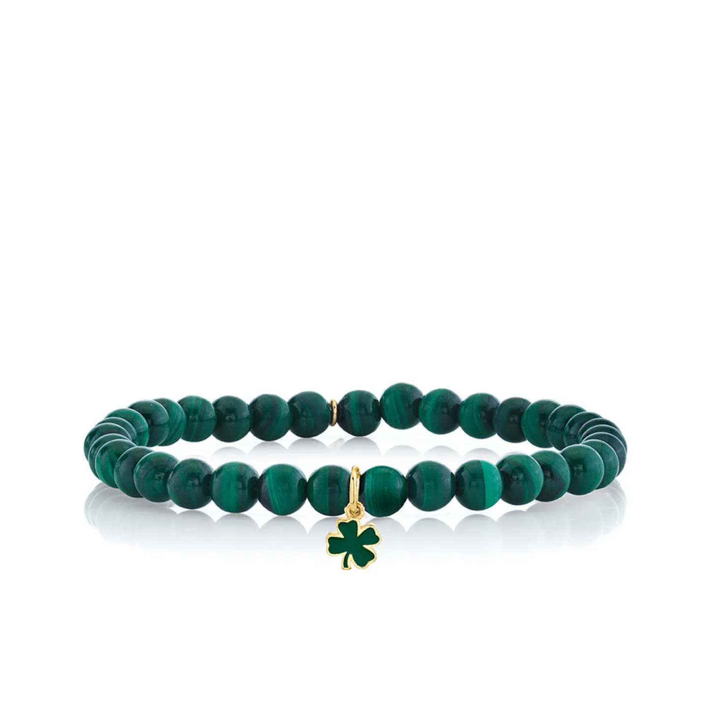 Gold & Enamel Tiny Clover on Malachite
