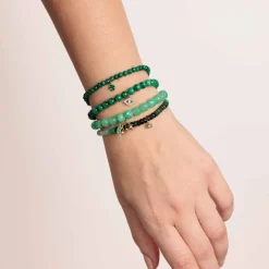 Gold & Enamel Tiny Clover on Malachite