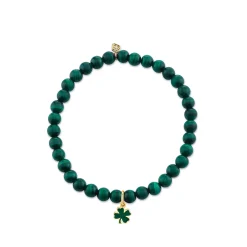 Gold & Enamel Tiny Clover on Malachite