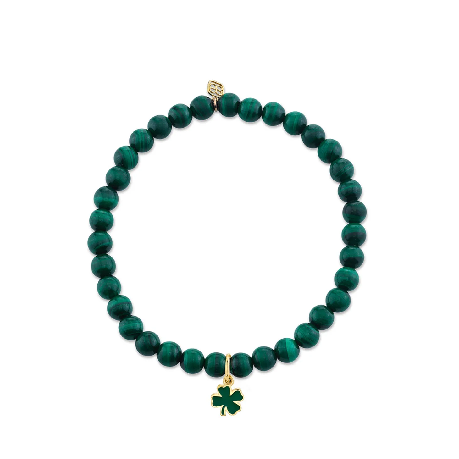 Gold & Enamel Tiny Clover on Malachite