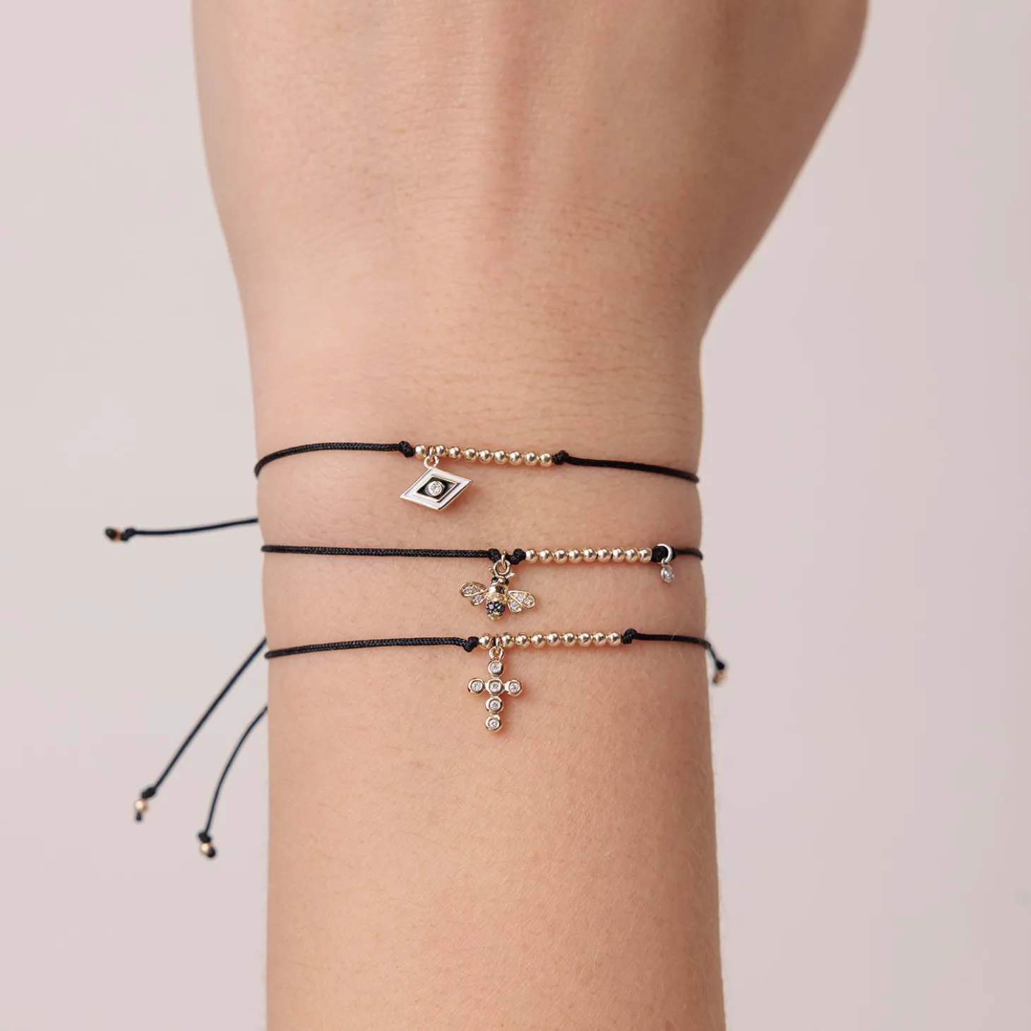Gold & Enamel Tiny Groovy Eye Cord Bracelet
