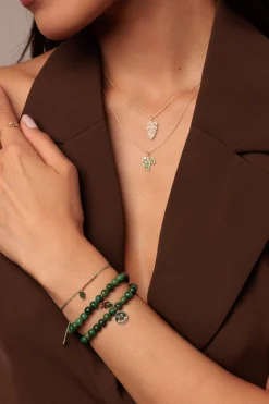 Gold & Enamel Tiny Monstera Leaf Cord Bracelet