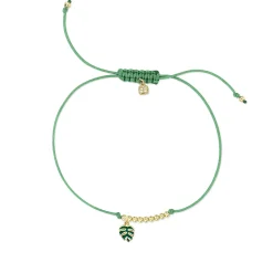 Gold & Enamel Tiny Monstera Leaf Cord Bracelet