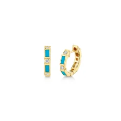 Gold & Gemstone Baguette & Bezel Huggies