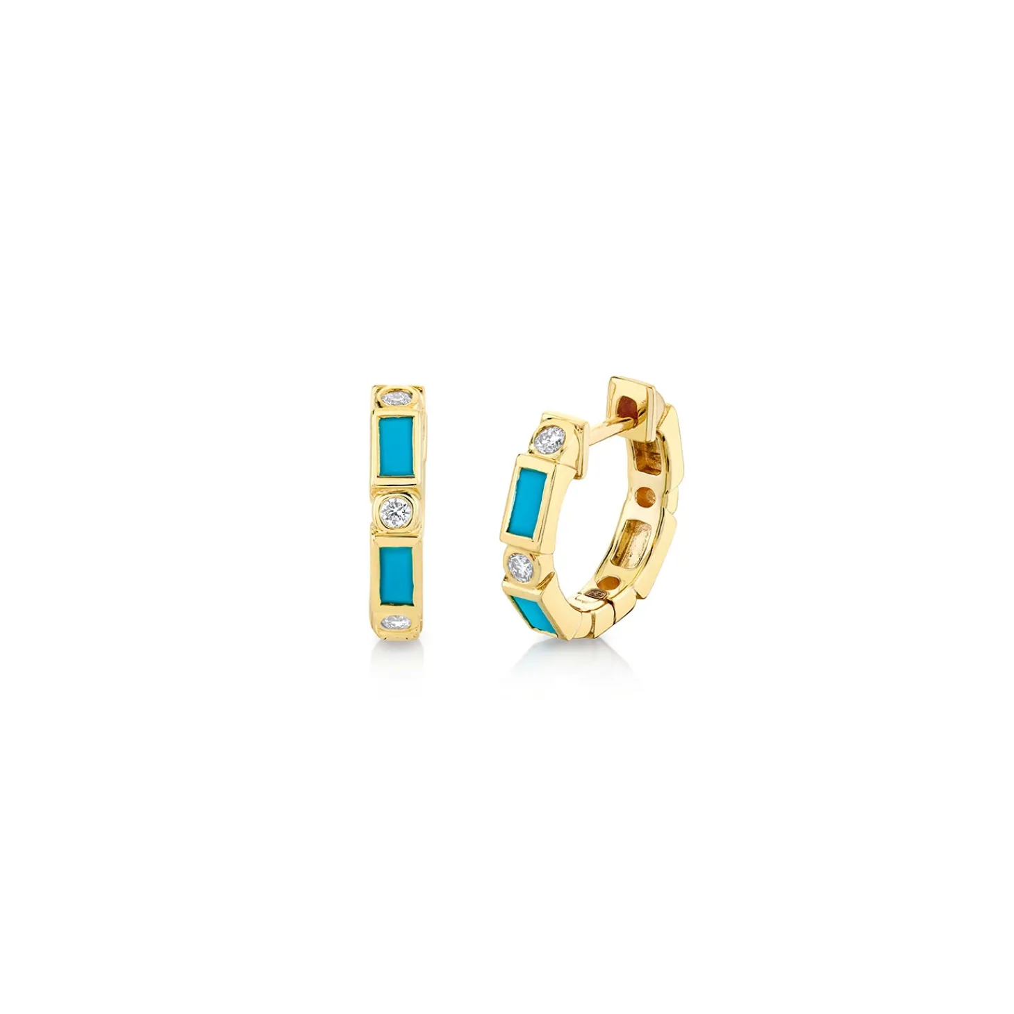 Gold & Gemstone Baguette & Bezel Huggies
