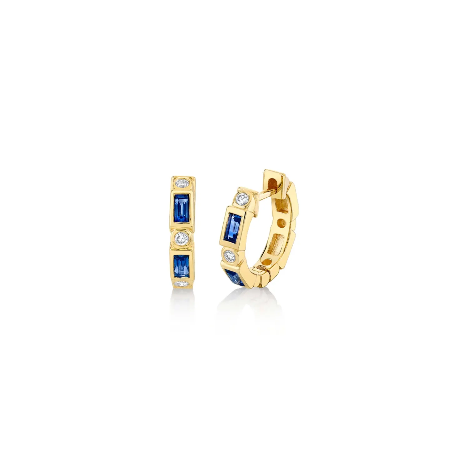 Gold & Gemstone Baguette & Bezel Huggies