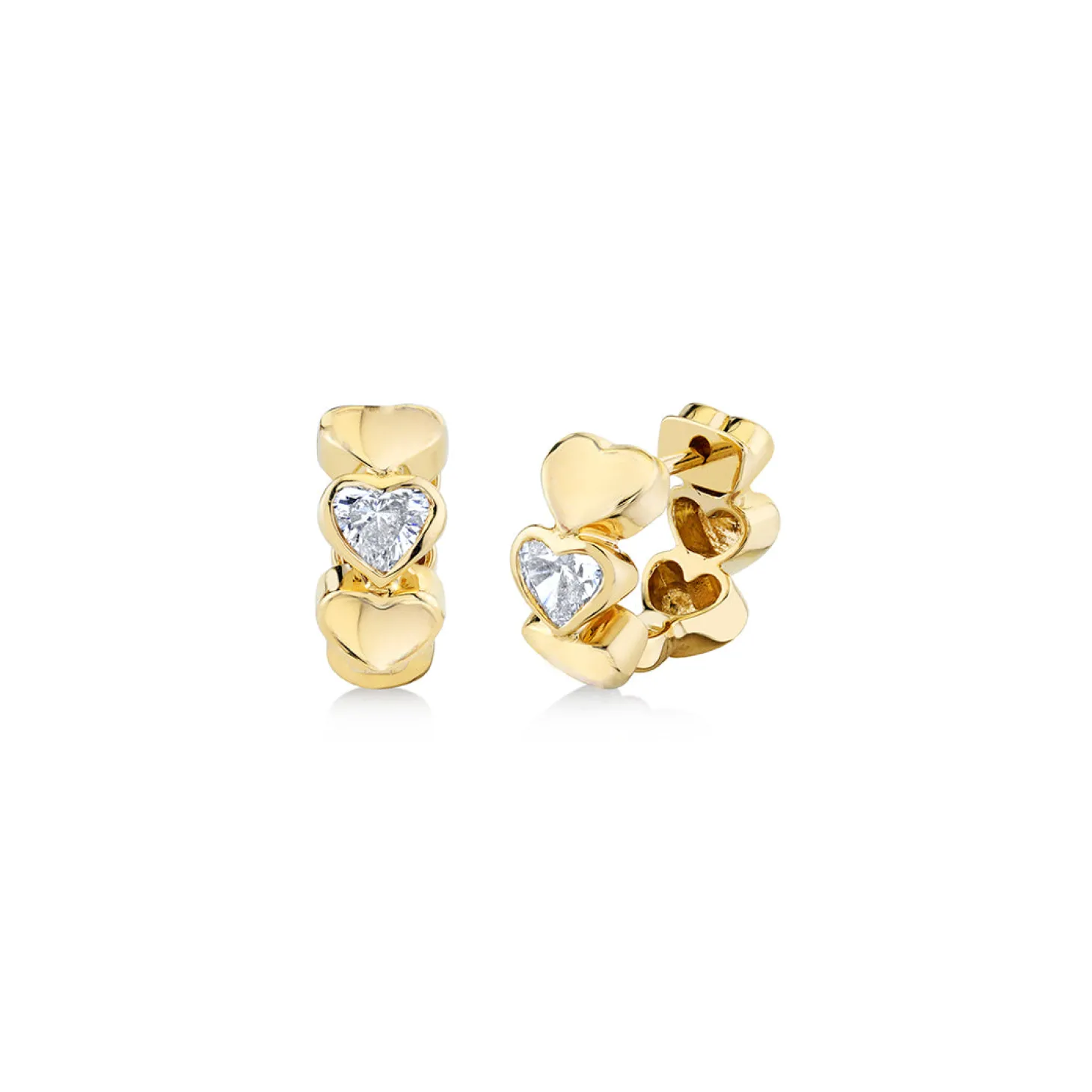 Gold & Heart Diamond Huggie