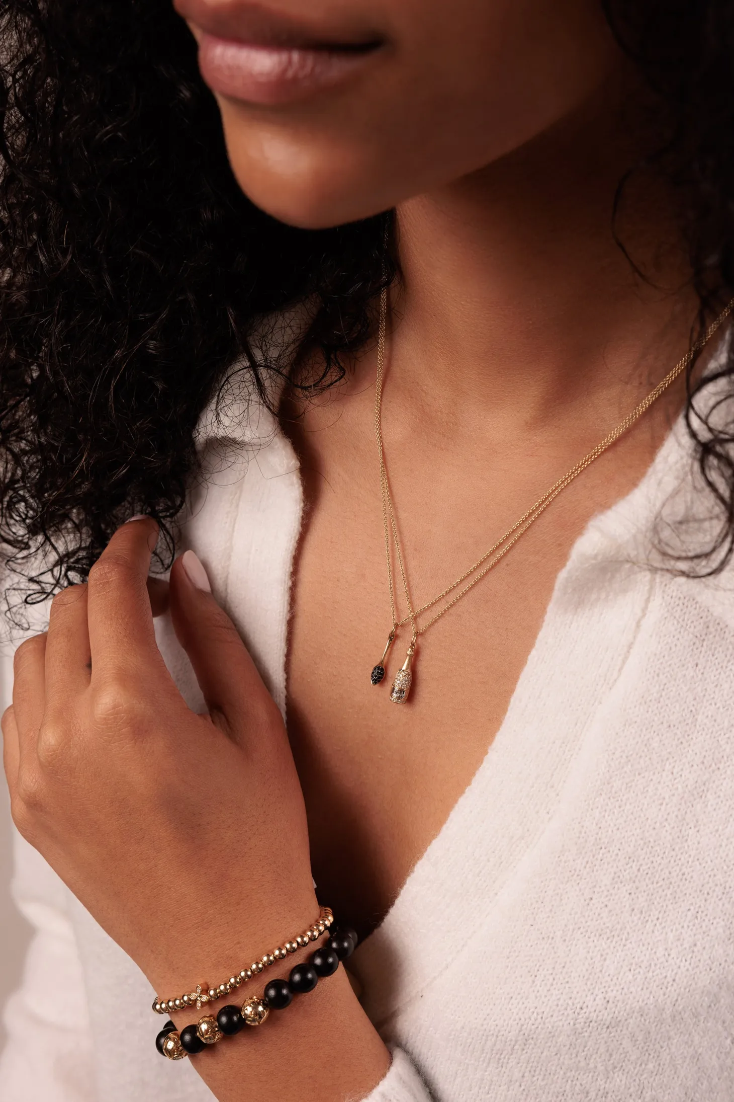 Gold & Onyx Small Caviar Spoon Charm