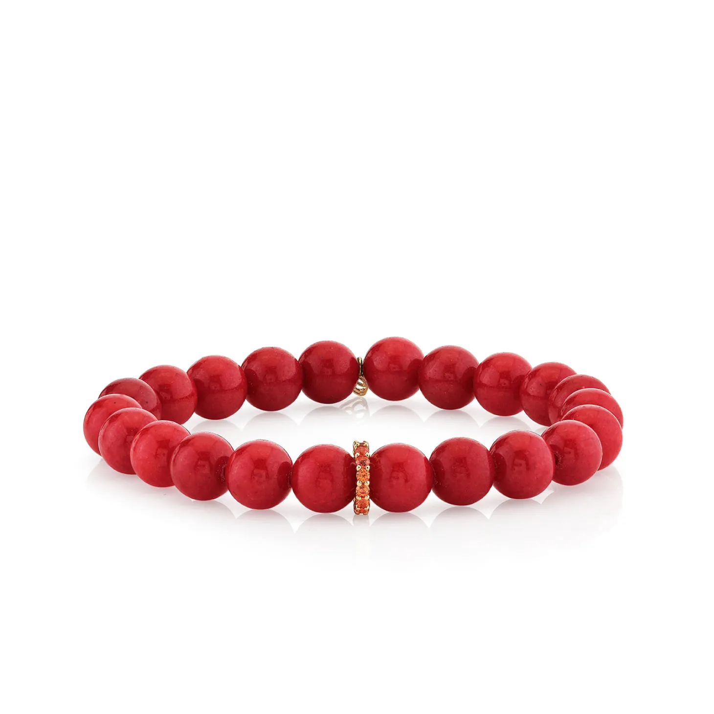 Gold & Orange Sapphire Rondelle on Red Jade