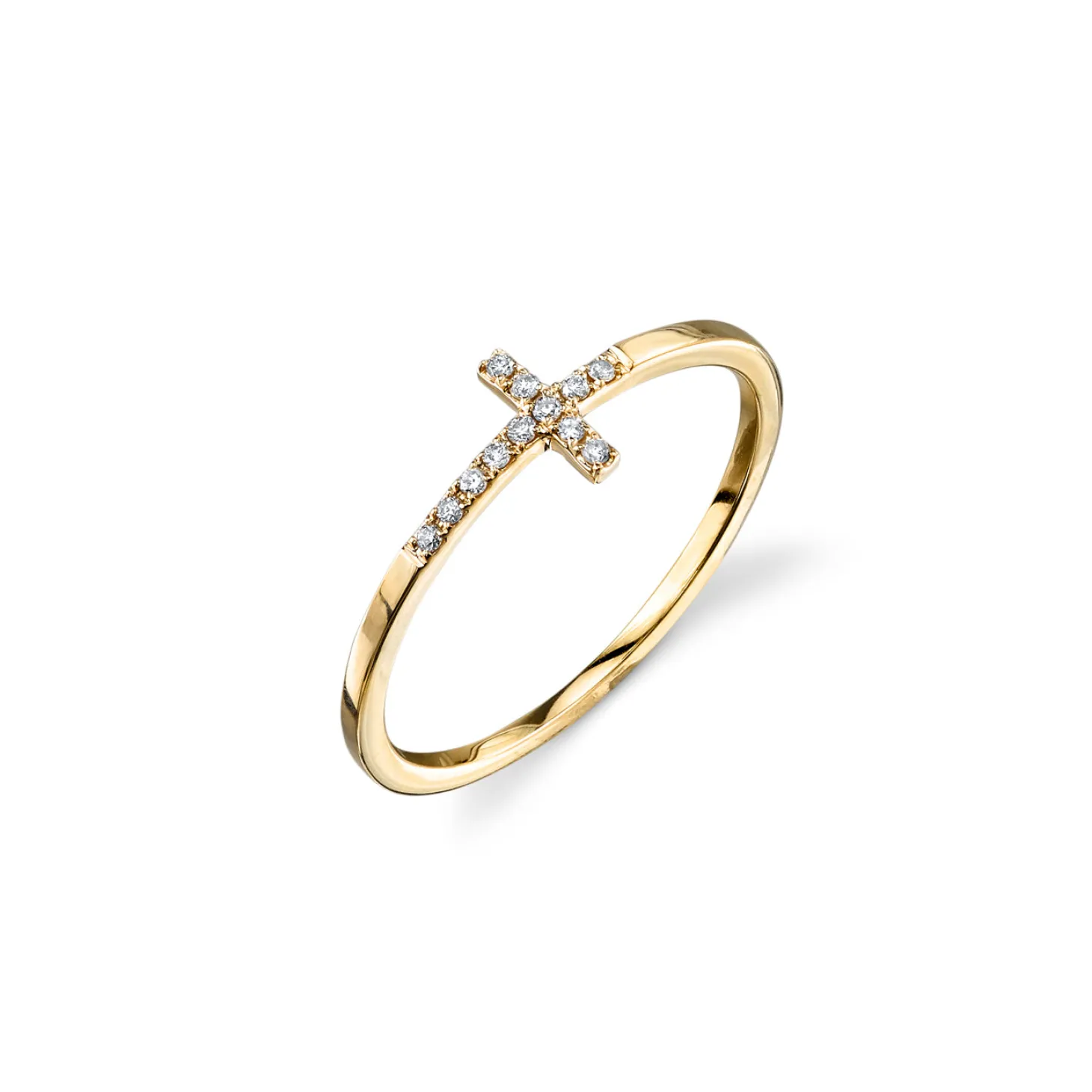 Gold & Pavé Diamond Bent Cross Ring