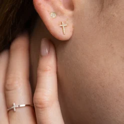 Gold & Pavé Diamond Bent Cross Ring
