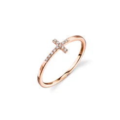 Gold & Pavé Diamond Bent Cross Ring