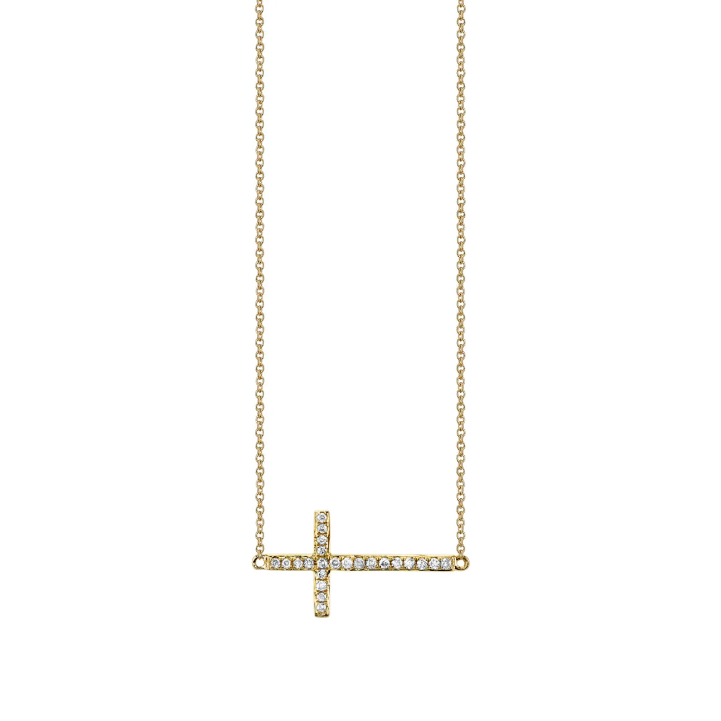 Gold & Pavé Diamond Medium Sideways Cross Necklace