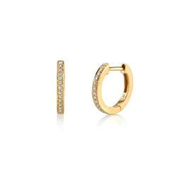 Gold & Pavé Diamond 9mm Huggie Hoops