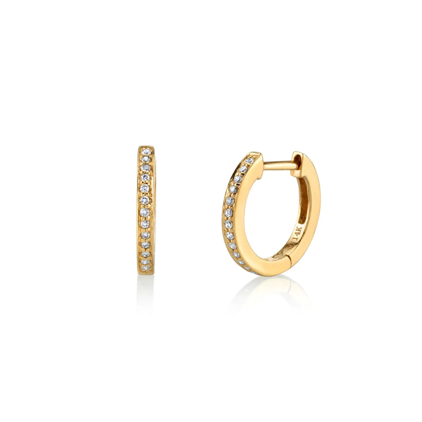 Gold & Pavé Diamond 9mm Huggie Hoops