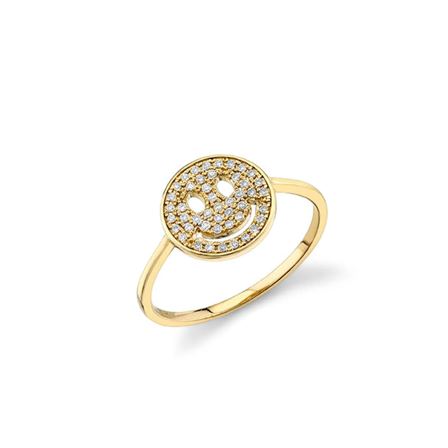 Gold & Pavé Diamond Small Happy Face Ring