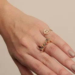 Gold & Pavé Diamond Small Happy Face Ring
